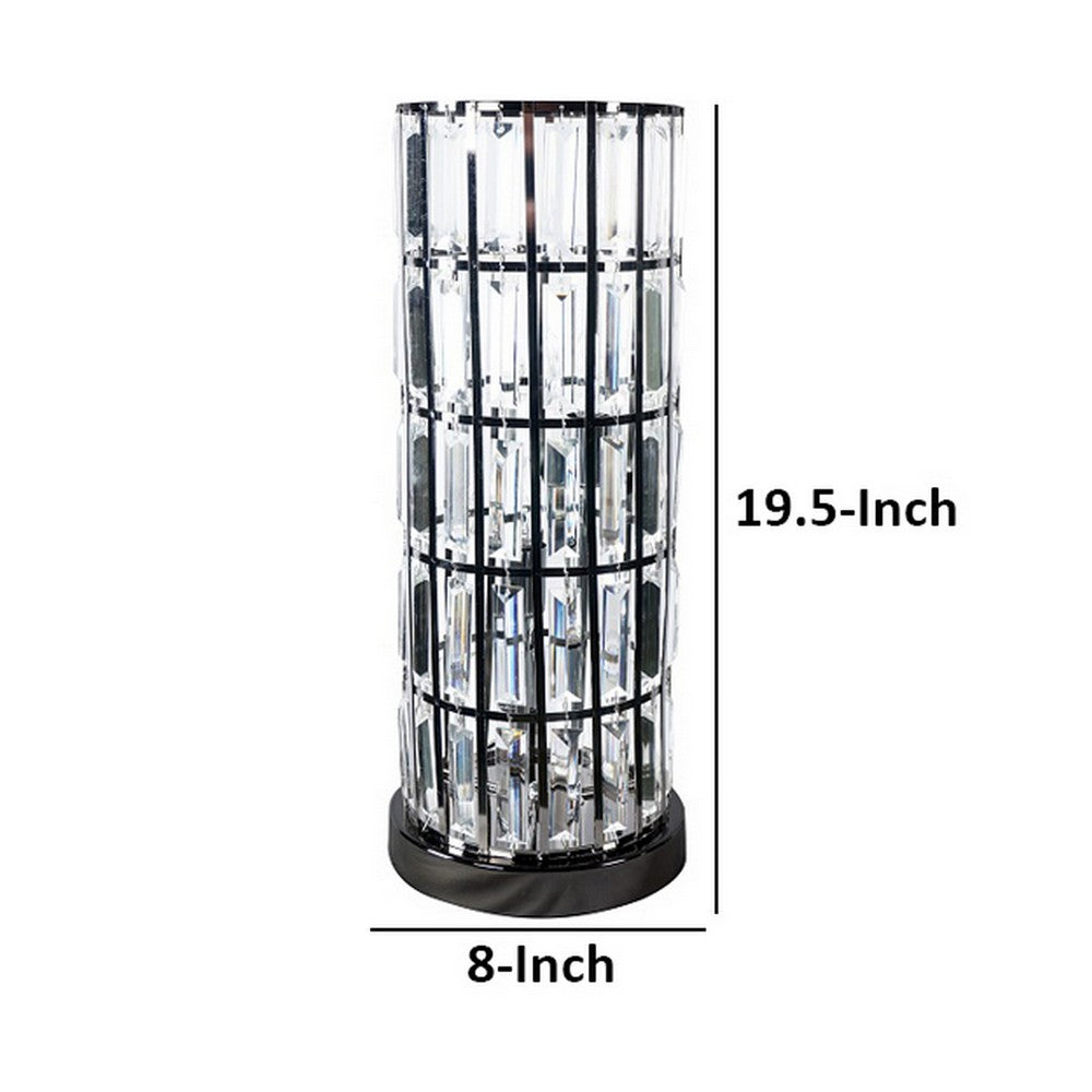 Benjara Carolyn 20 Inch Table Lamp, Glass Shade, Cylindrical Metal Base, Black