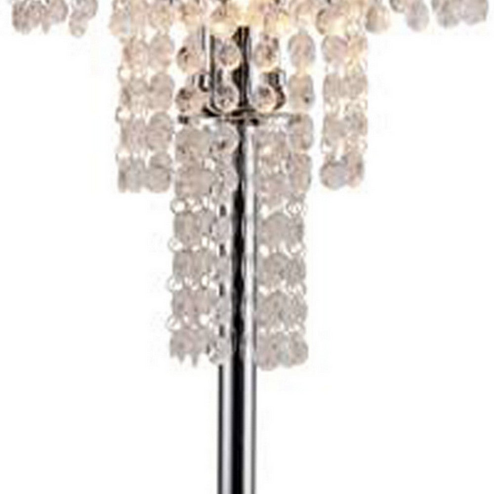 Benjara Denise 29 Inch Table Lamp, Glass, Metal Frame, Mesh Shade, Crystals, Gold