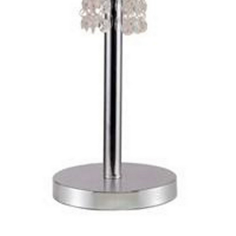 Benjara Denise 29 Inch Table Lamp, Glass, Metal Frame, Mesh Shade, Crystals, Gold