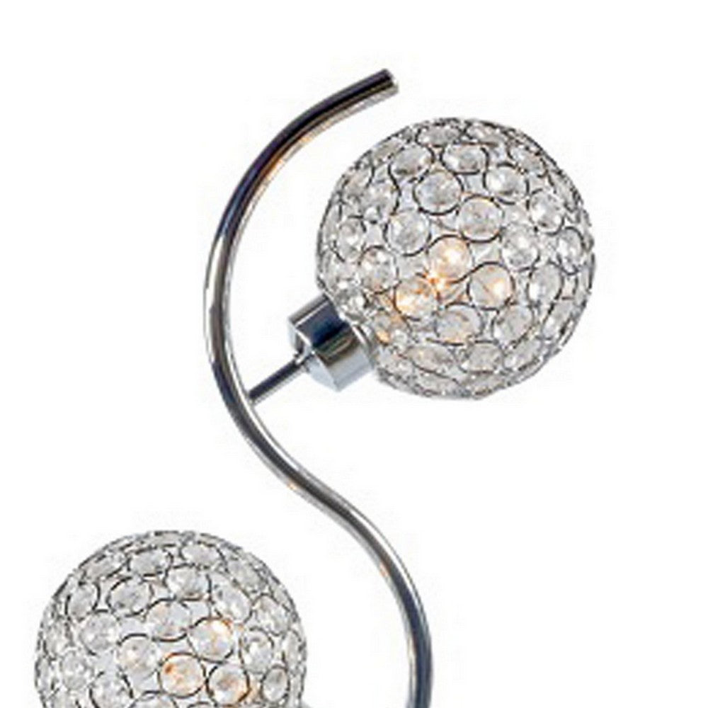 Benjara Denise 32 Inch Table Lamp, Metal Frame, Round Base Glass, Crystals, Silver