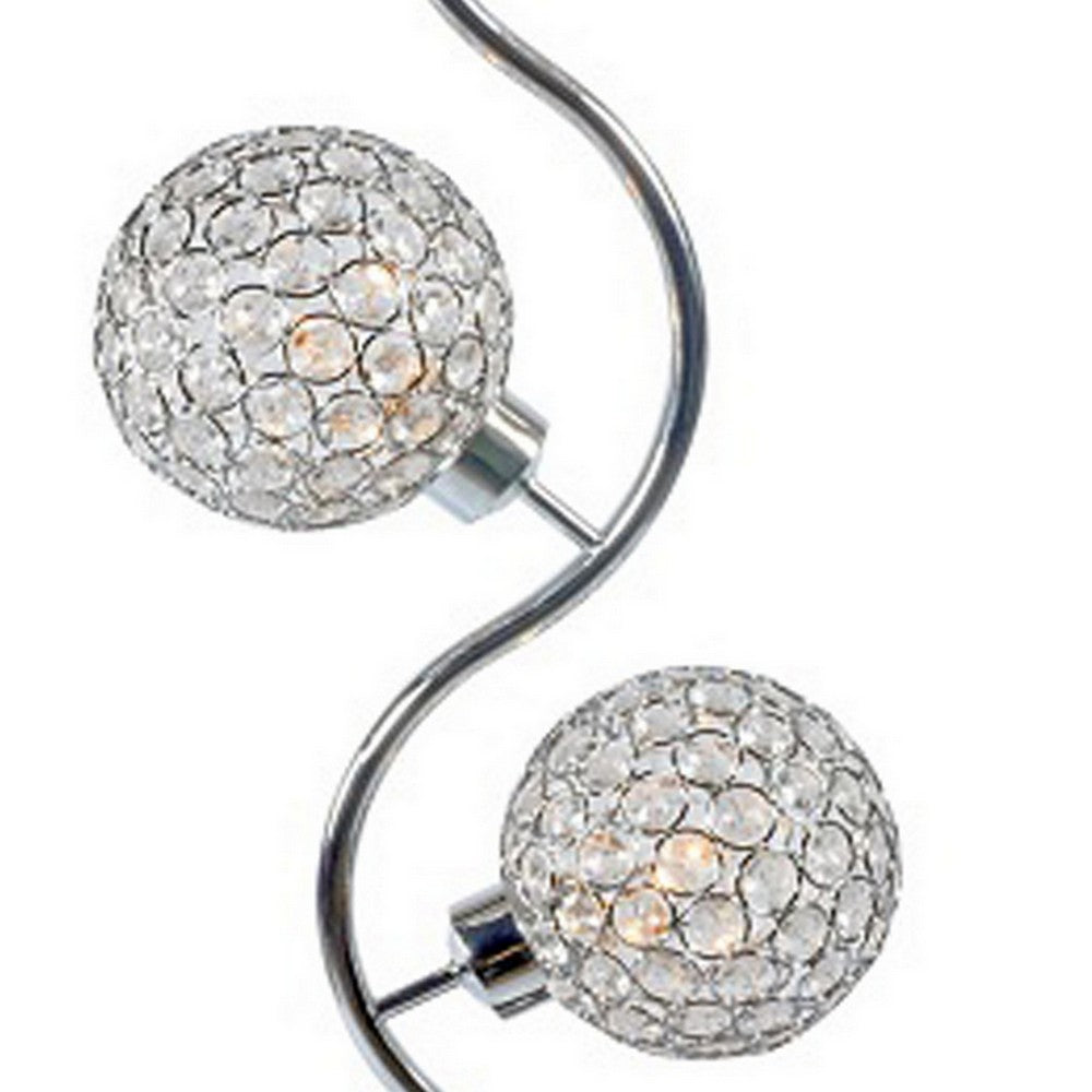Benjara Denise 32 Inch Table Lamp, Metal Frame, Round Base Glass, Crystals, Silver