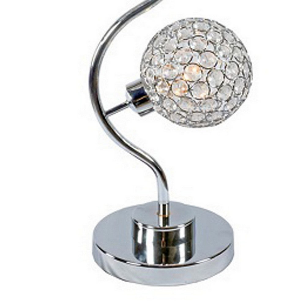 Benjara Denise 32 Inch Table Lamp, Metal Frame, Round Base Glass, Crystals, Silver
