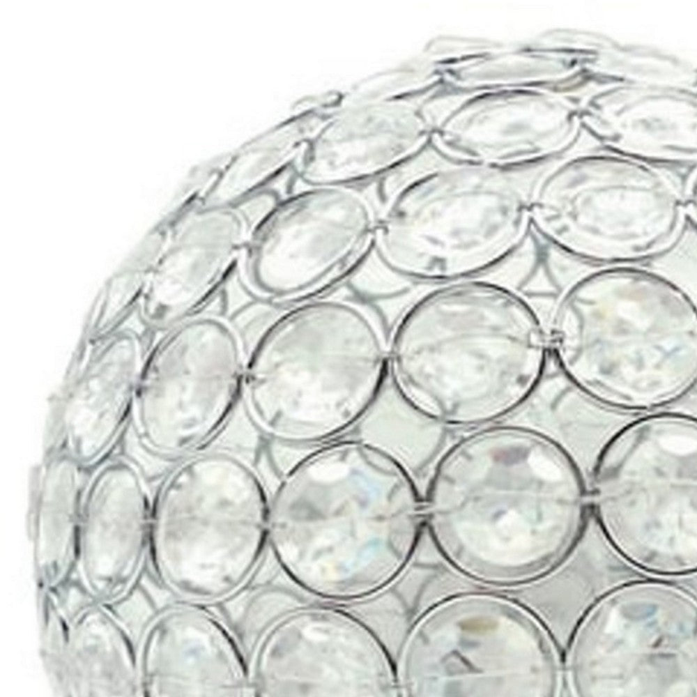 Benjara Denise 9 Inch Table Lamp, Round Metal Base, Crystal Ball Shade, Silver
