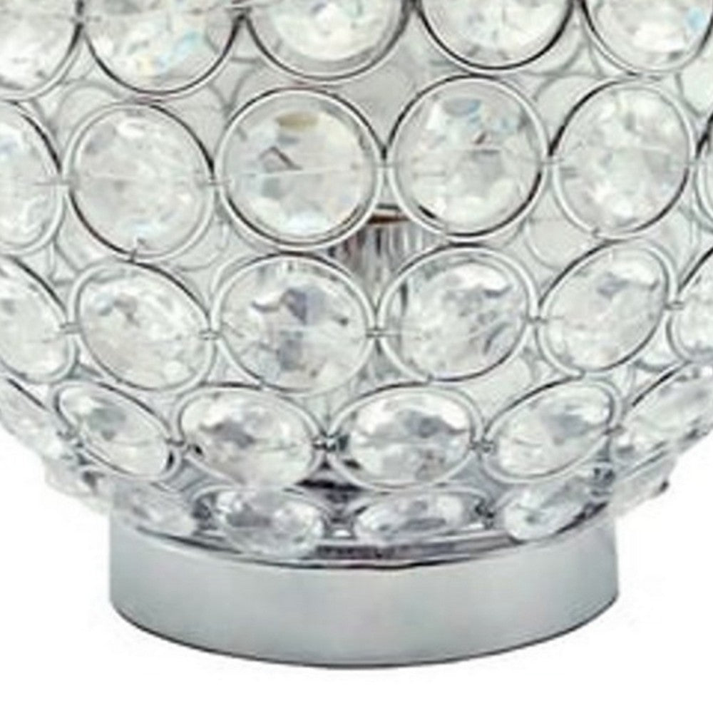Benjara Denise 9 Inch Table Lamp, Round Metal Base, Crystal Ball Shade, Silver