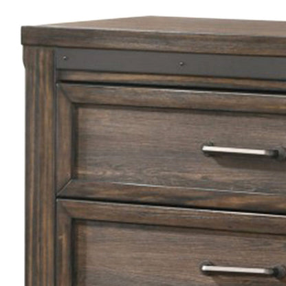 Benjara Sea 48 Inch Tall Dresser Chest, 5 Drawers, Long Metal Handles, Brown
