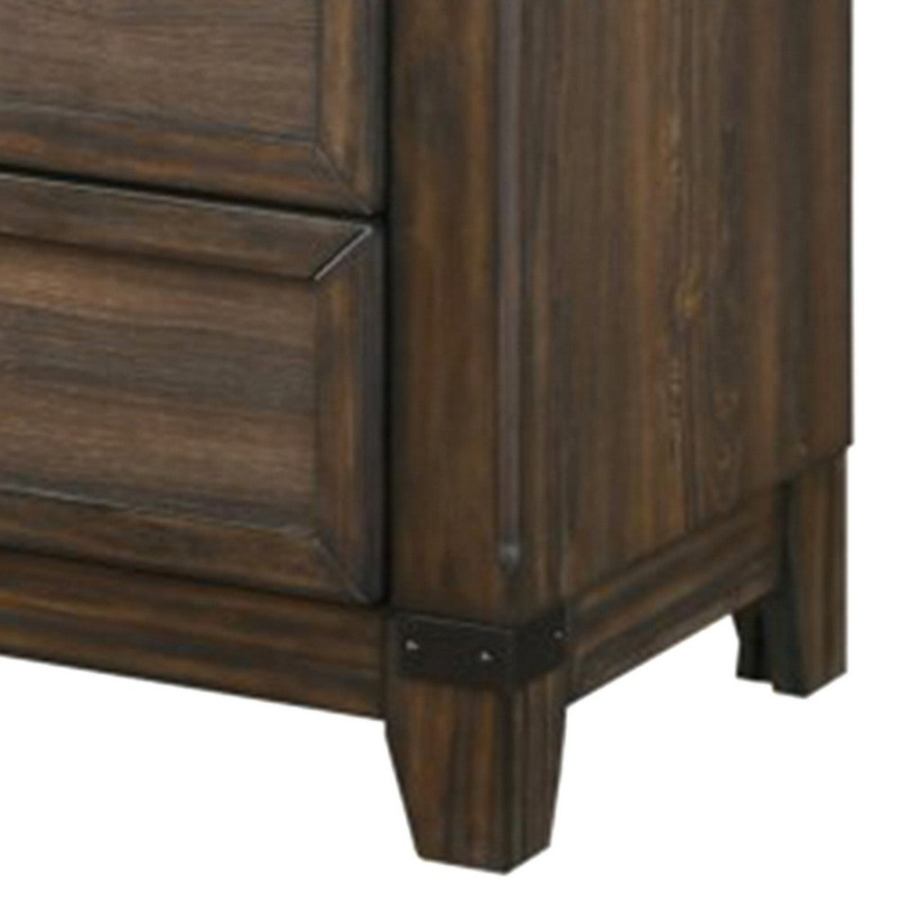 Benjara Sea 48 Inch Tall Dresser Chest, 5 Drawers, Long Metal Handles, Brown