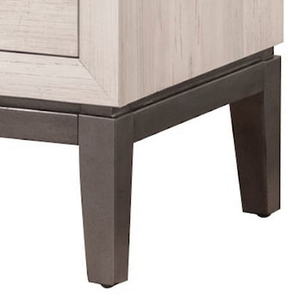 Benjara Vice 25 Inch Nightstand, Wood Frame, 2 Drawers, Metal Handles, Beige, Brown