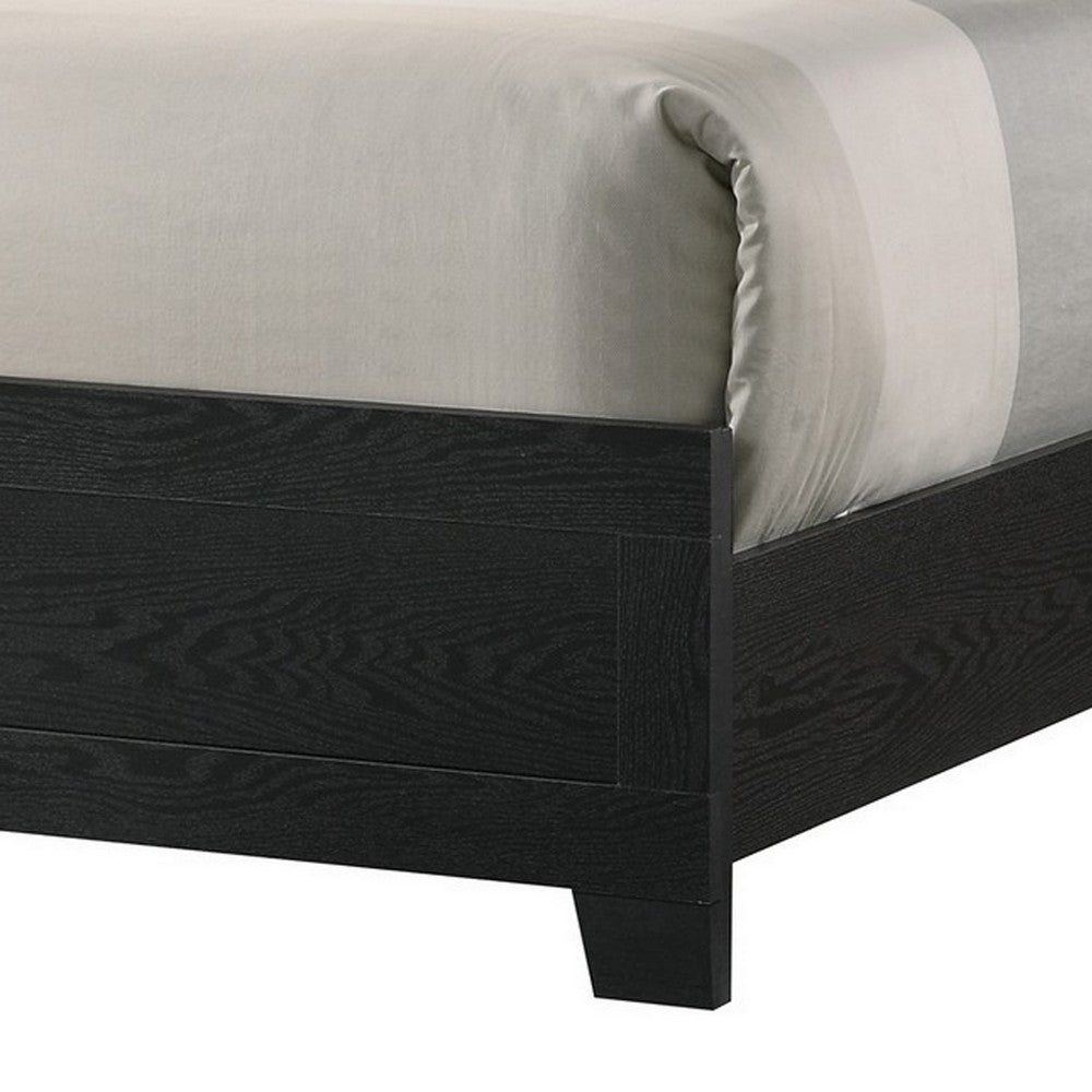 Benjara Yoh King Size Bed, Wood, Headboard with Lights And Shelves, Black