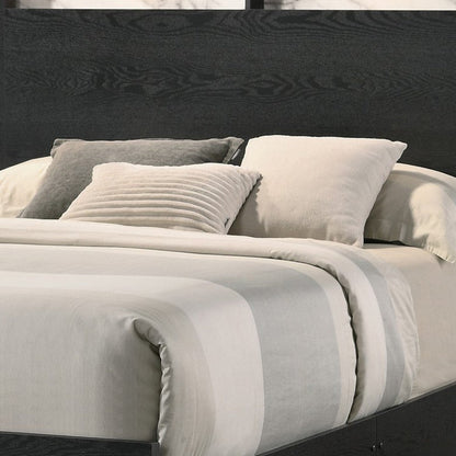 Benjara Yoh Queen Size Bed, Wood, Headboard with Lights And Shelves, Black