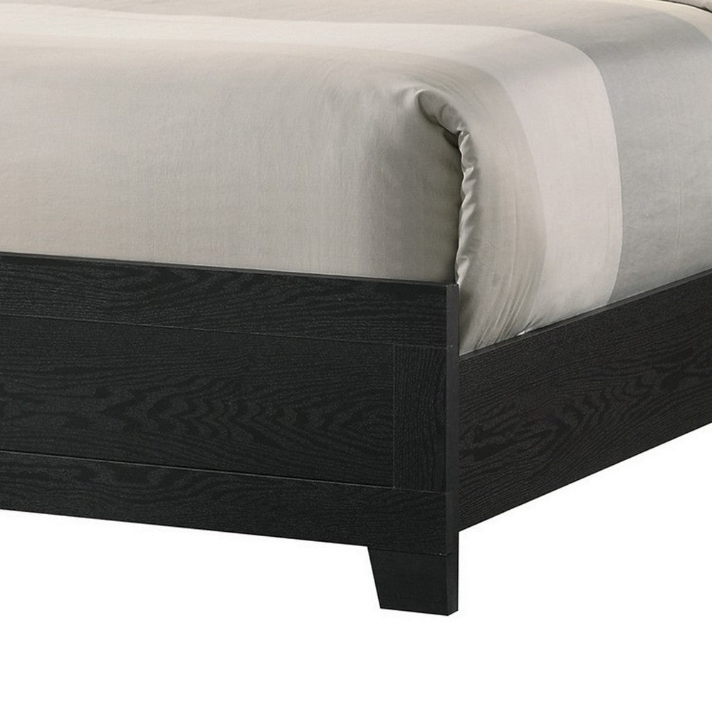 Benjara Yoh Queen Size Bed, Wood, Headboard with Lights And Shelves, Black