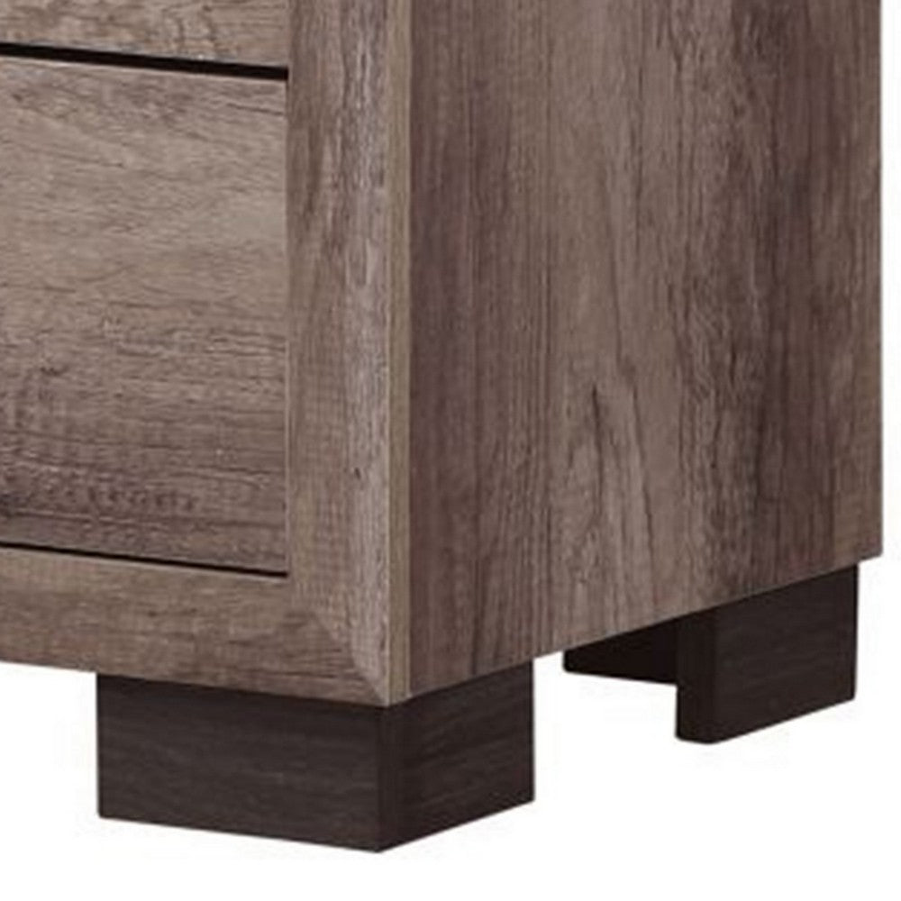 Benjara Rangley 24 Inch Nightstand, 2 Drawers, Chrome Metal Handles, Brown Wood