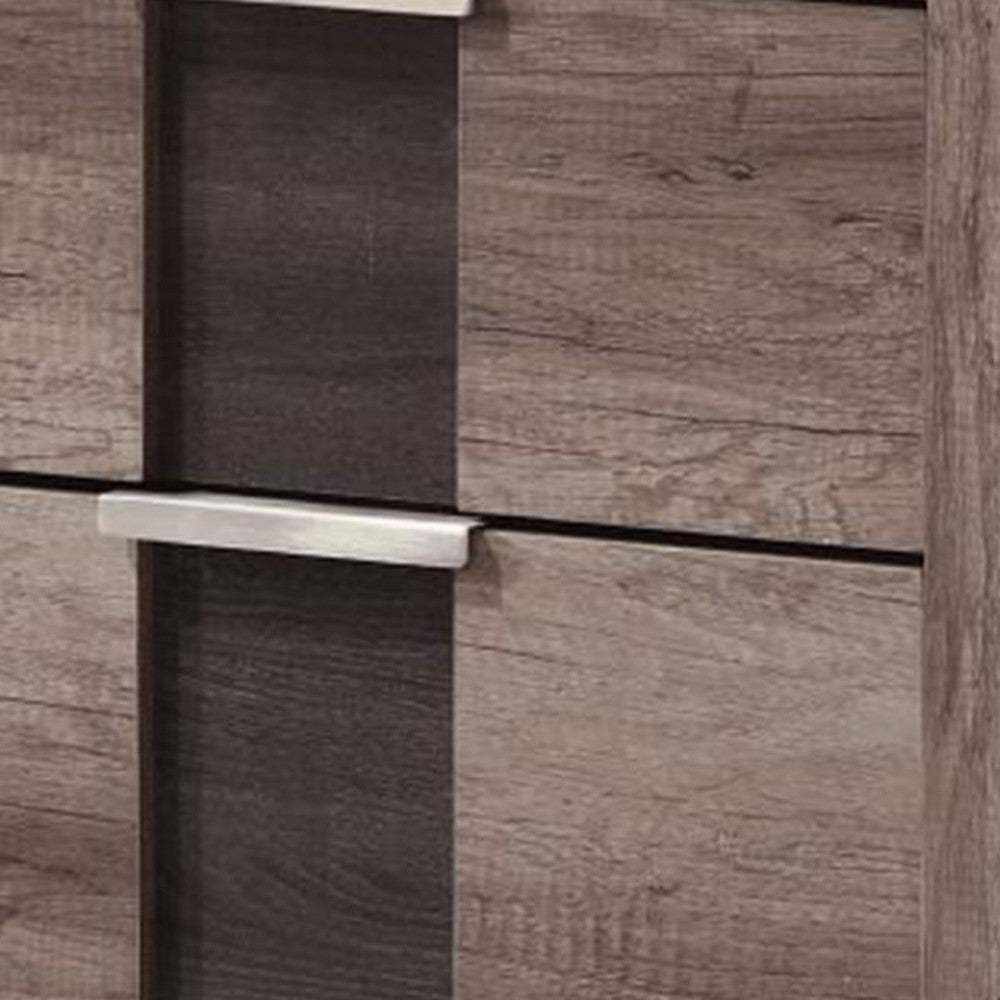 Benjara Rangley 24 Inch Nightstand, 2 Drawers, Chrome Metal Handles, Brown Wood