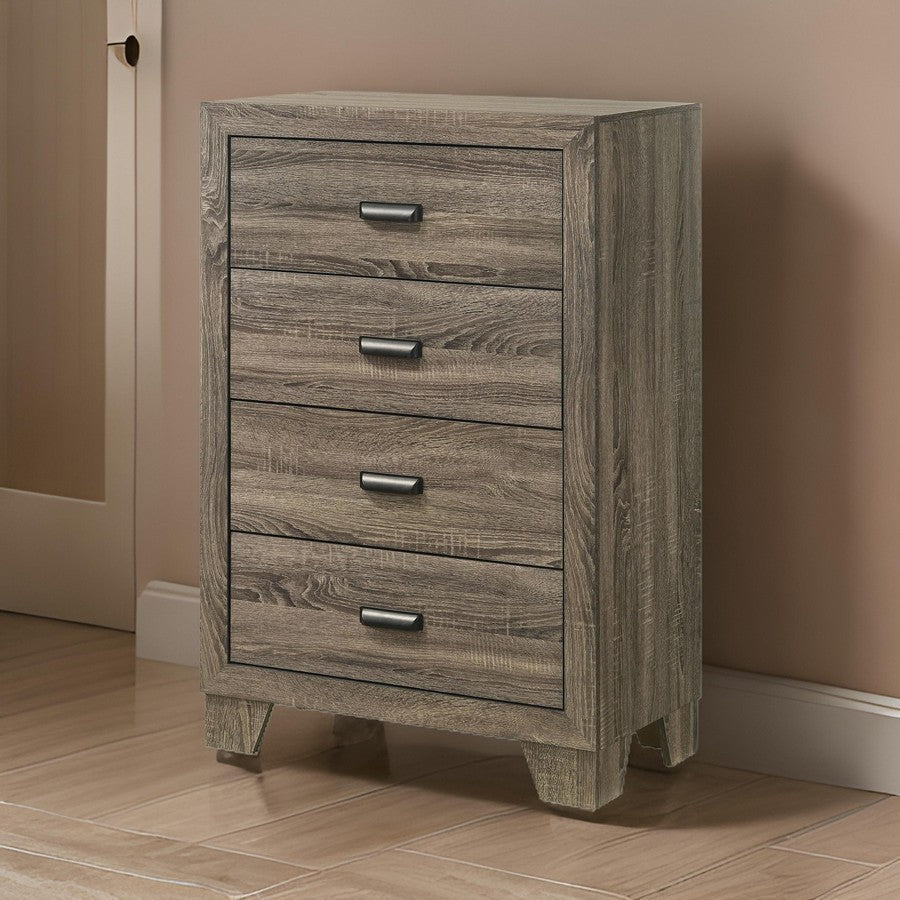 Benjara Shannon 45 Inch Tall Dresser Chest, Wood, Metal Handles, 4 Drawers, Brown