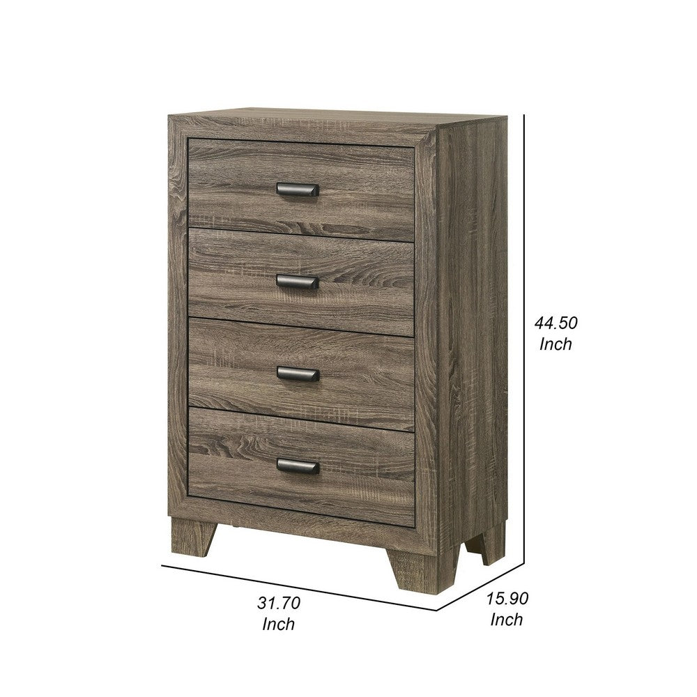 Benjara Shannon 45 Inch Tall Dresser Chest, Wood, Metal Handles, 4 Drawers, Brown