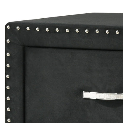 Benjara Moha 28 Inch Nightstand, Wood, 2 Drawers, Metal Handles, Black Velvet