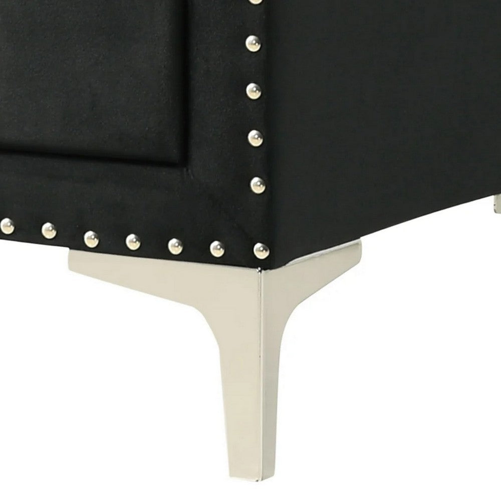 Benjara Moha 28 Inch Nightstand, Wood, 2 Drawers, Metal Handles, Black Velvet