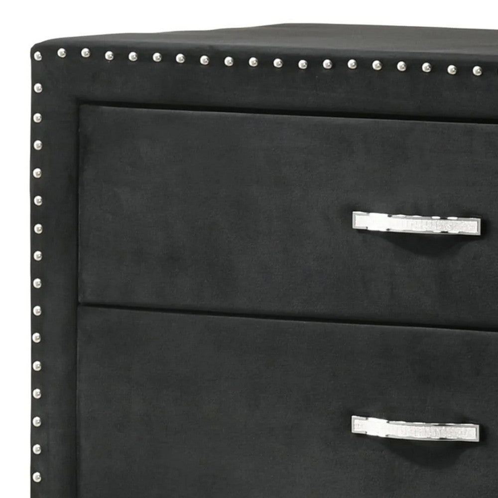 Benjara Moha 50 Inch Tall Dresser Chest, 5 Drawers, Metal Handles, Black Velvet