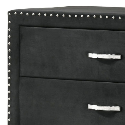 Benjara Moha 50 Inch Tall Dresser Chest, 5 Drawers, Metal Handles, Black Velvet