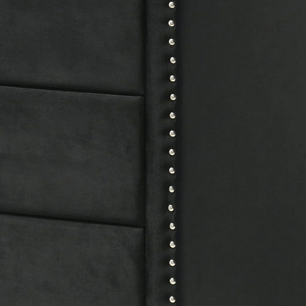 Benjara Moha 50 Inch Tall Dresser Chest, 5 Drawers, Metal Handles, Black Velvet