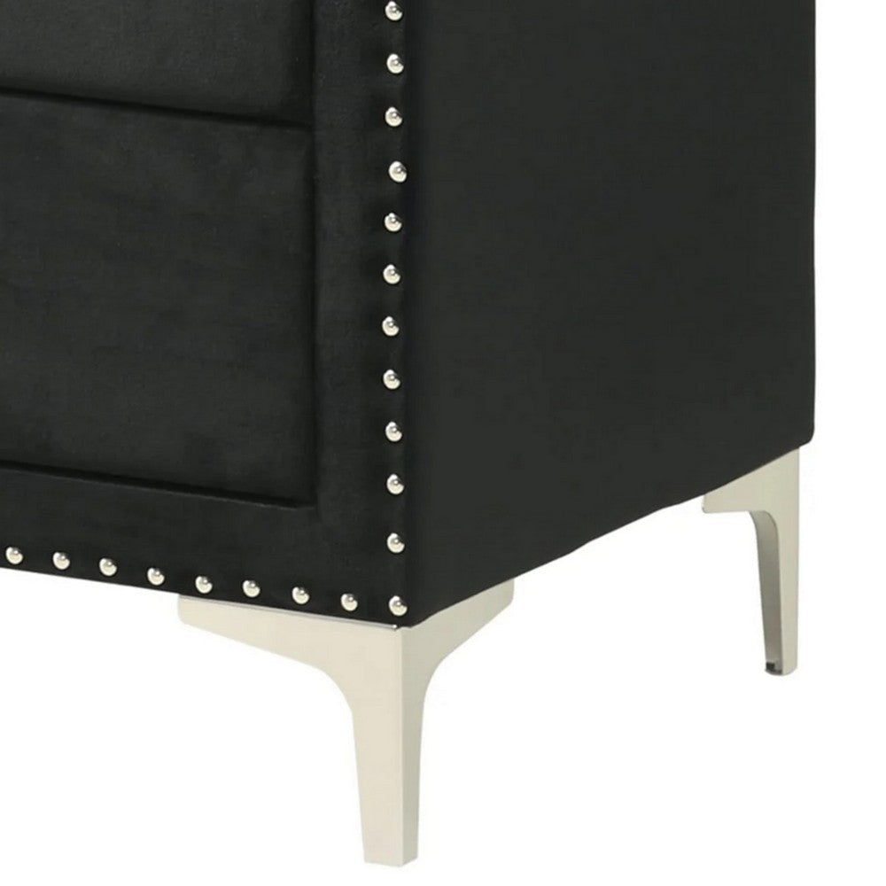 Benjara Moha 50 Inch Tall Dresser Chest, 5 Drawers, Metal Handles, Black Velvet