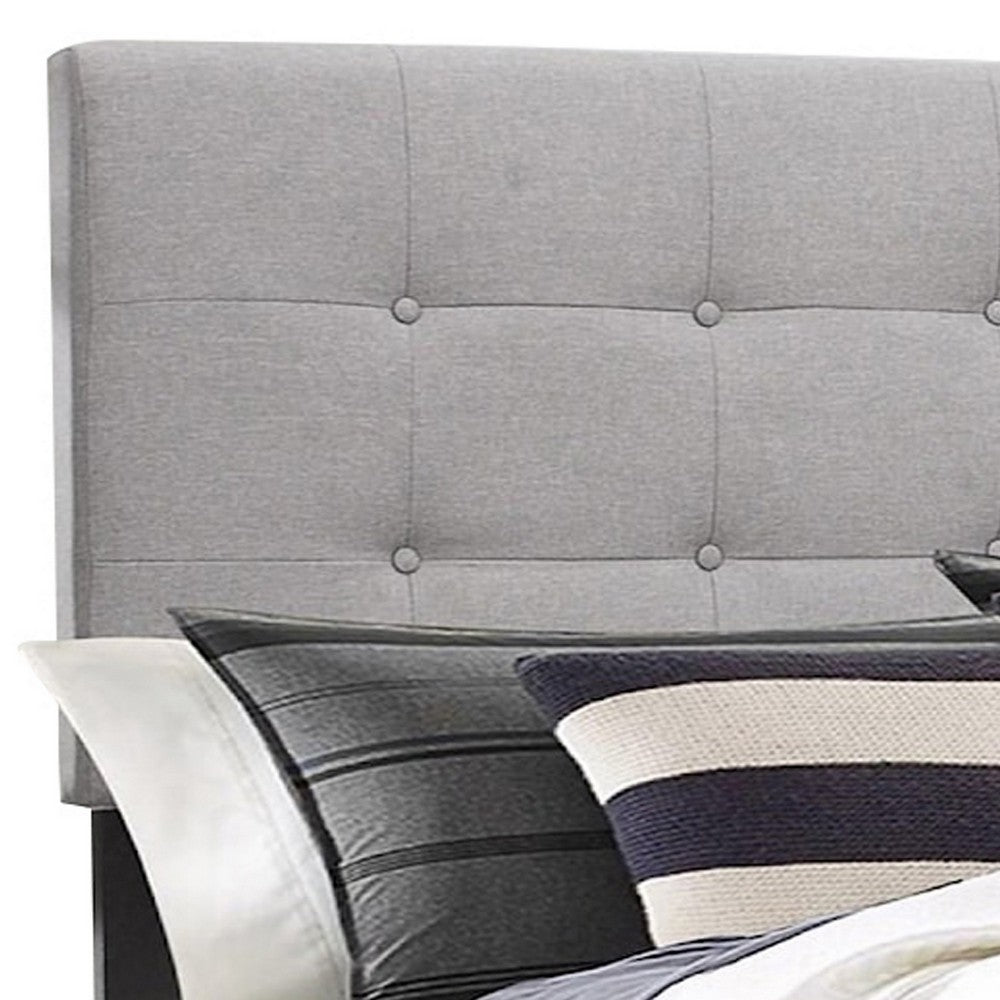 Benjara Lawrence California King Size Bed, Light Gray Button Tufted Upholstery