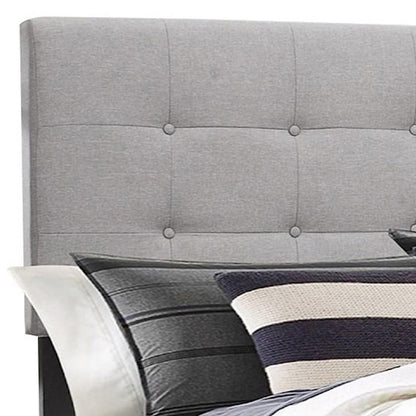 Benjara Lawrence California King Size Bed, Light Gray Button Tufted Upholstery
