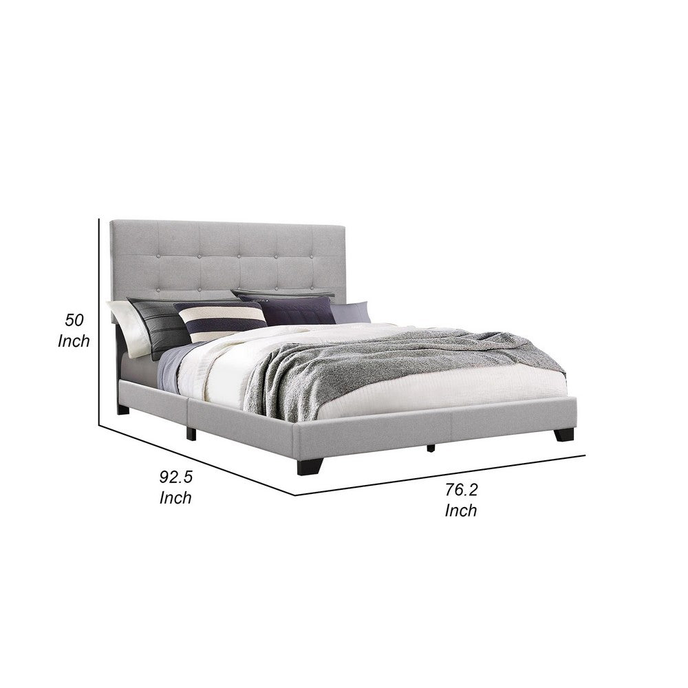 Benjara Lawrence California King Size Bed, Light Gray Button Tufted Upholstery