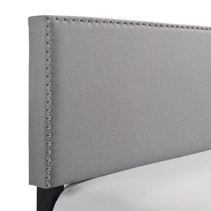 Benjara Shirin Full Size Bed, Wood, Nailhead Trim, Upholstered Headboard, Gray