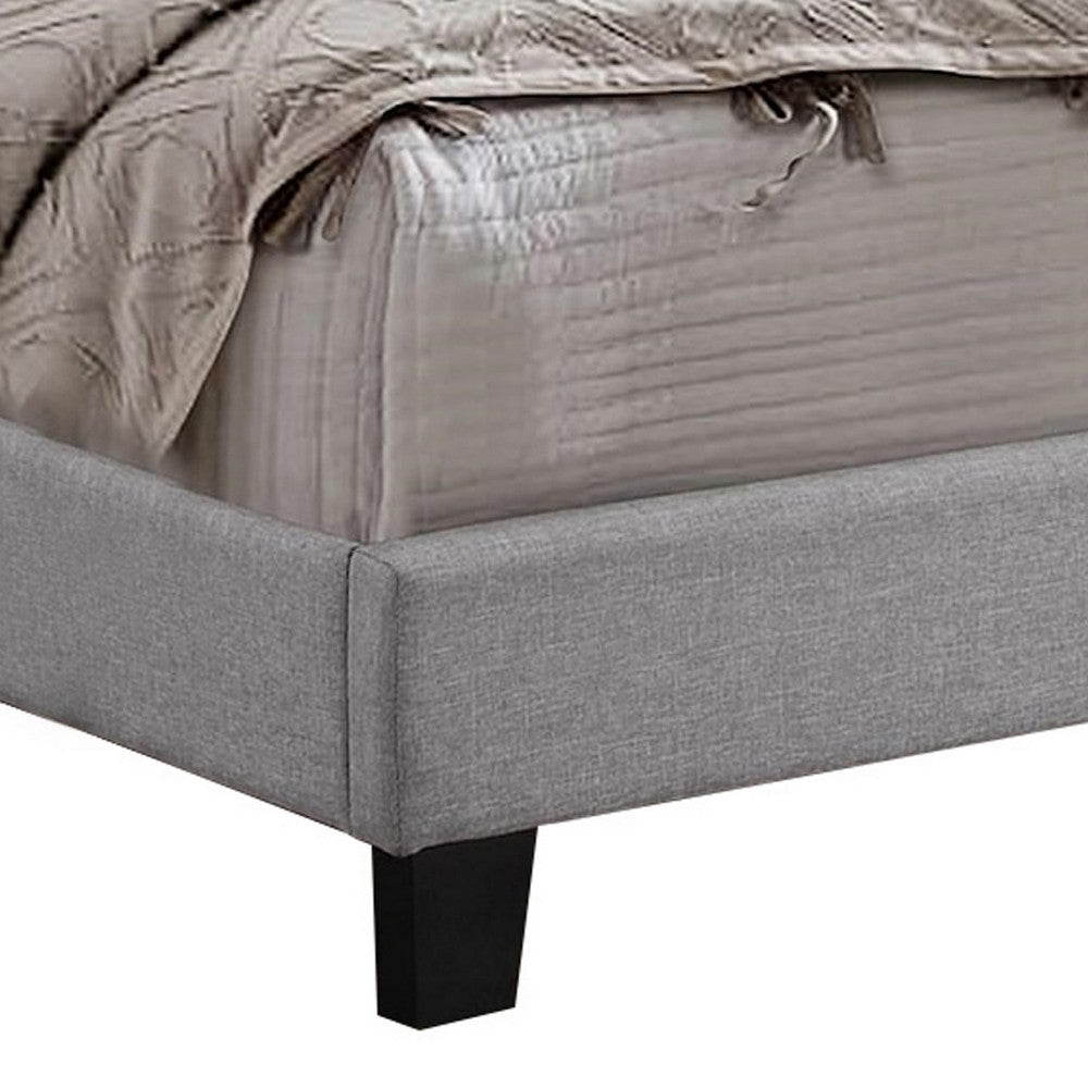Benjara Shirin Full Size Bed, Wood, Nailhead Trim, Upholstered Headboard, Gray