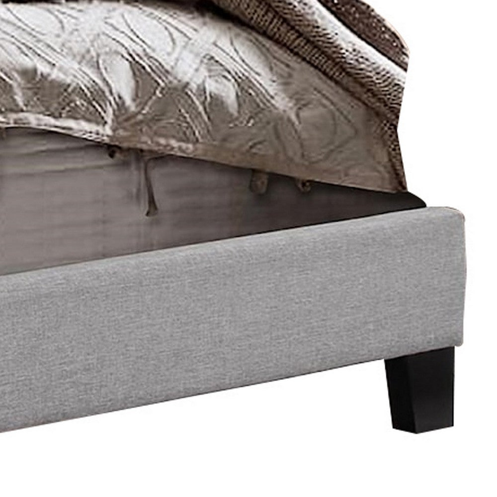 Benjara Shirin King Size Bed, Wood, Nailhead Trim, Upholstered Headboard, Gray