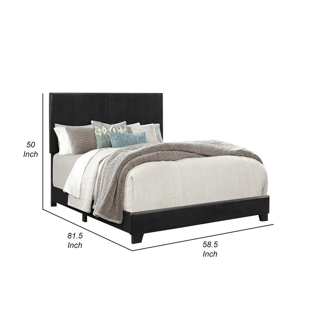 Benjara Shirin Full Size Bed, Wood, Nailhead Trim, Upholstered Headboard, Black