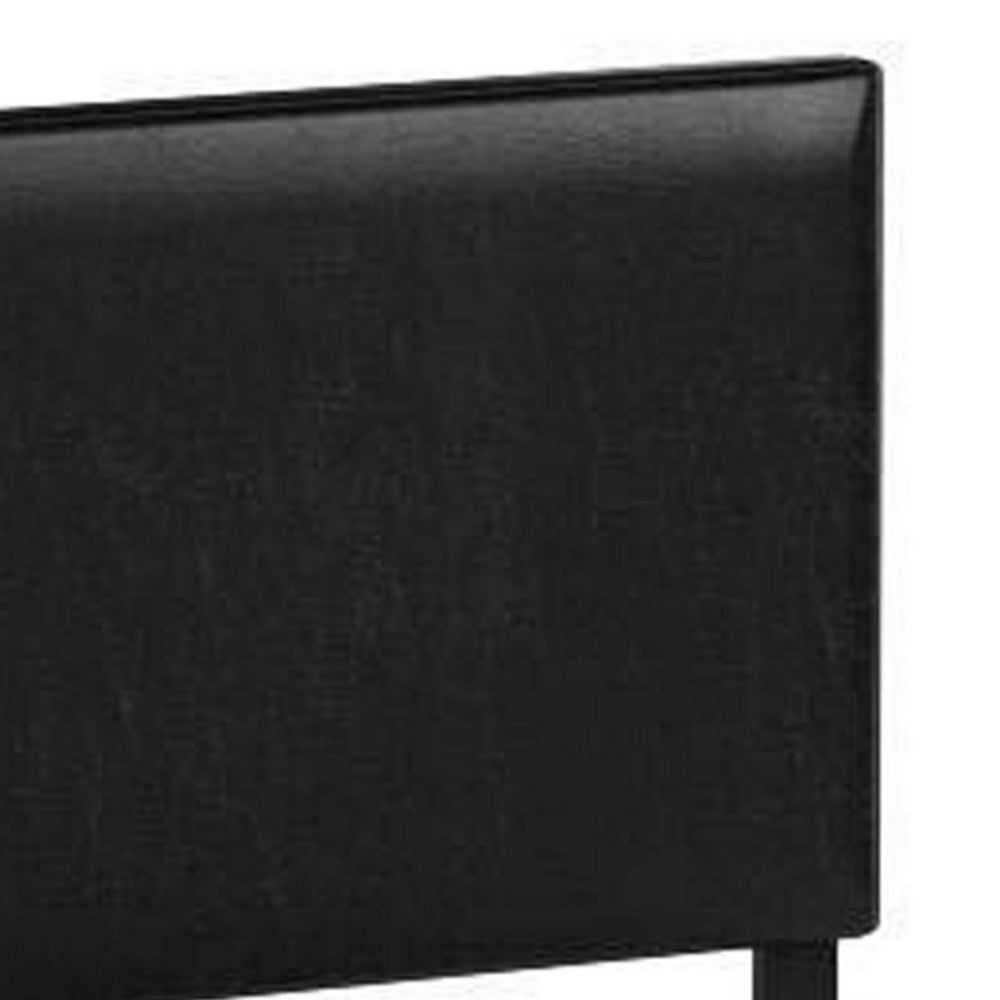 Benjara Shirin King Size Bed, Wood, Nailhead Trim, Upholstered Headboard, Black