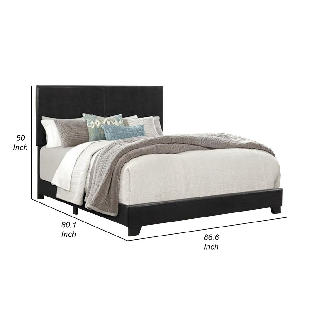 Benjara Shirin King Size Bed, Wood, Nailhead Trim, Upholstered Headboard, Black
