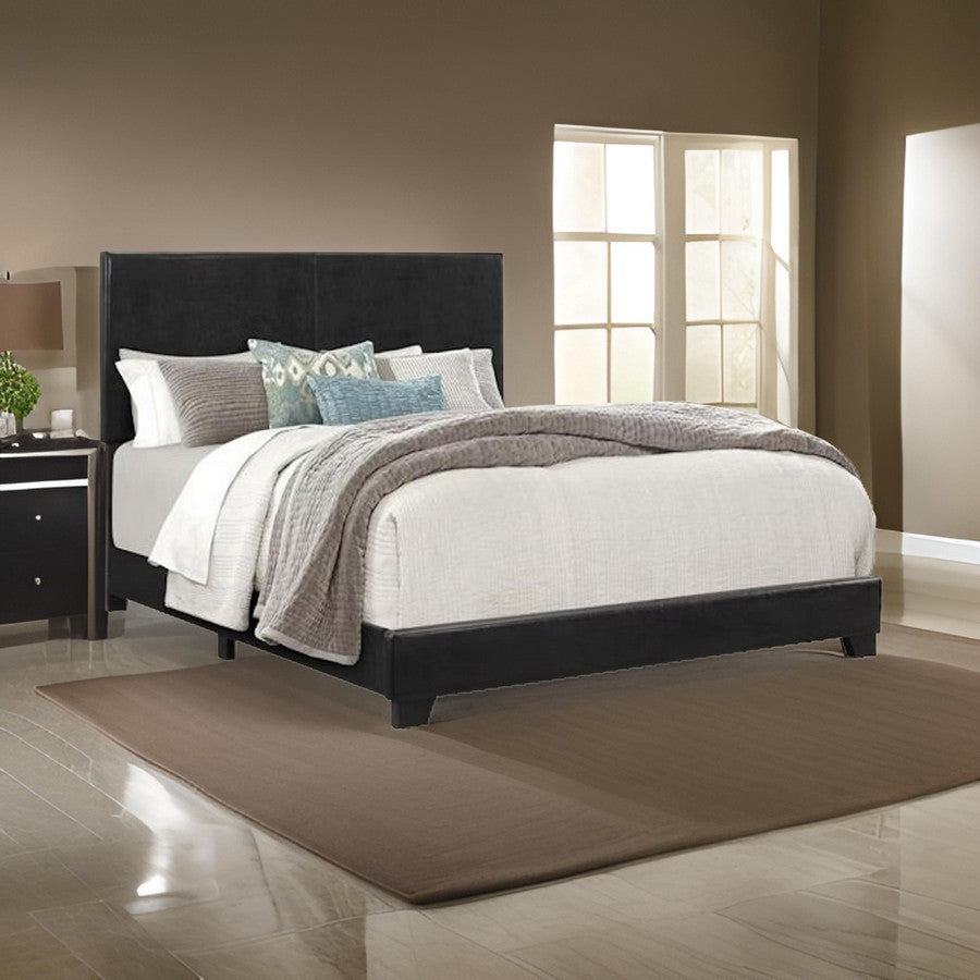 Benjara Shirin King Size Bed, Wood, Nailhead Trim, Upholstered Headboard, Black