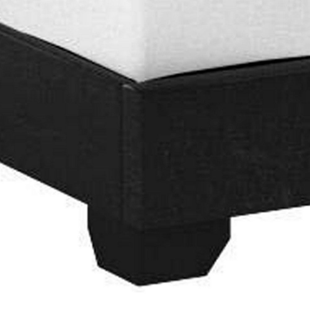 Benjara Shirin Queen Size Bed, Wood, Nailhead Trim, Upholstered Headboard, Black