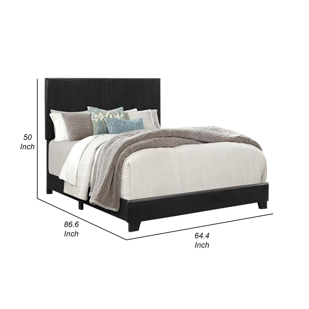 Benjara Shirin Queen Size Bed, Wood, Nailhead Trim, Upholstered Headboard, Black