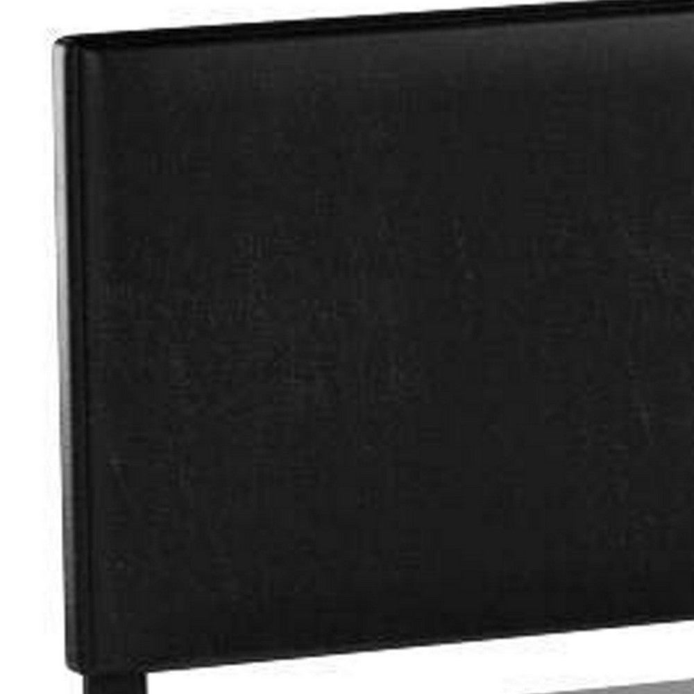 Benjara Shirin Twin Size Bed, Wood, Nailhead Trim, Upholstered Headboard, Black