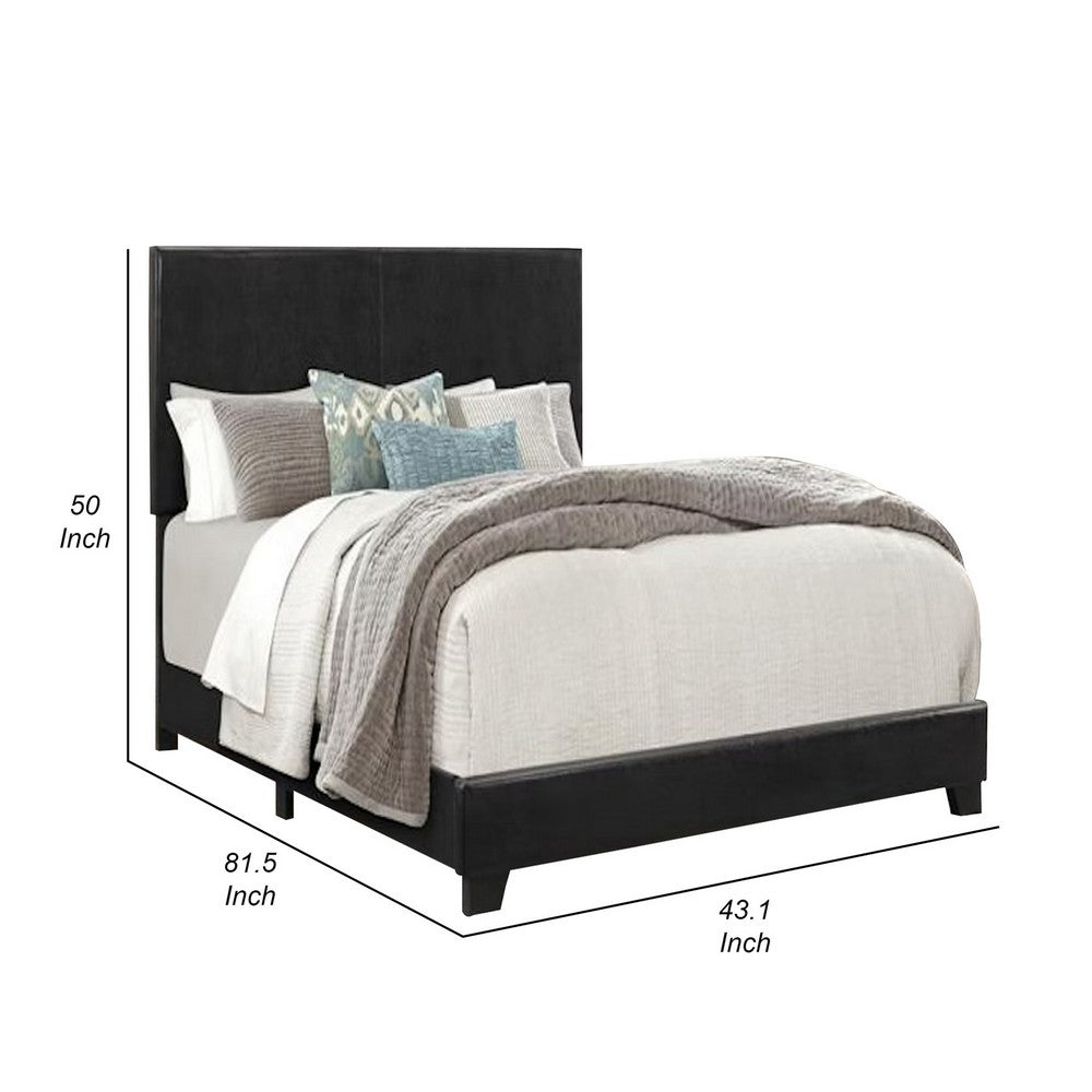 Benjara Shirin Twin Size Bed, Wood, Nailhead Trim, Upholstered Headboard, Black