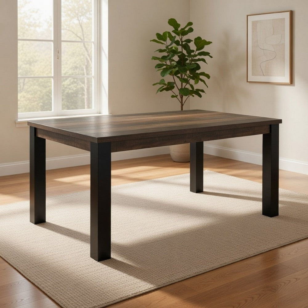 Benjara Pola 65 Inch Dining Table, Rectangular Top, Transitional Gray Brown Wood