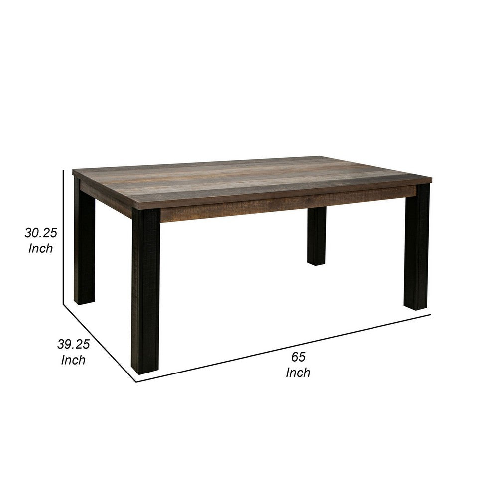 Benjara Pola 65 Inch Dining Table, Rectangular Top, Transitional Gray Brown Wood