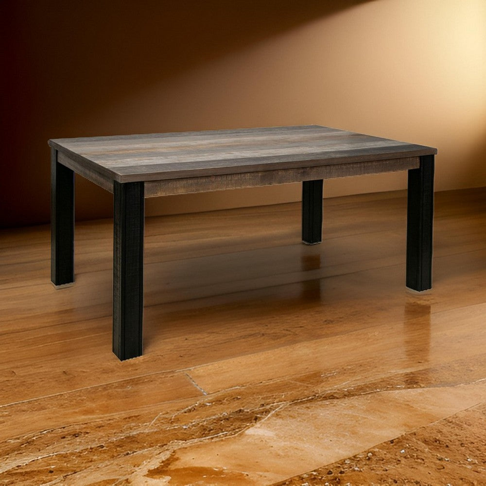 Benjara Pola 65 Inch Dining Table, Rectangular Top, Transitional Gray Brown Wood