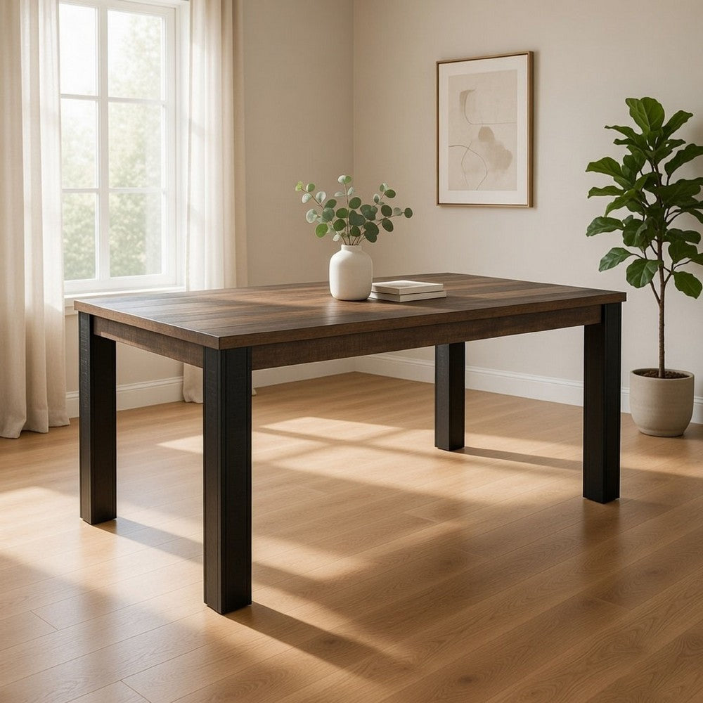 Benjara Pola 65 Inch Dining Table, Rectangular Top, Transitional Gray Brown Wood
