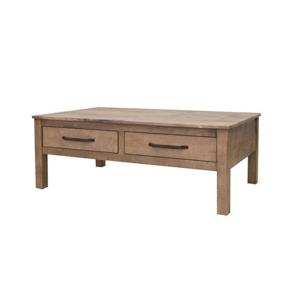 Benjara Umey 53 Inch Coffee Table, 2 Drawers, Light Natural Brown Wood Frame