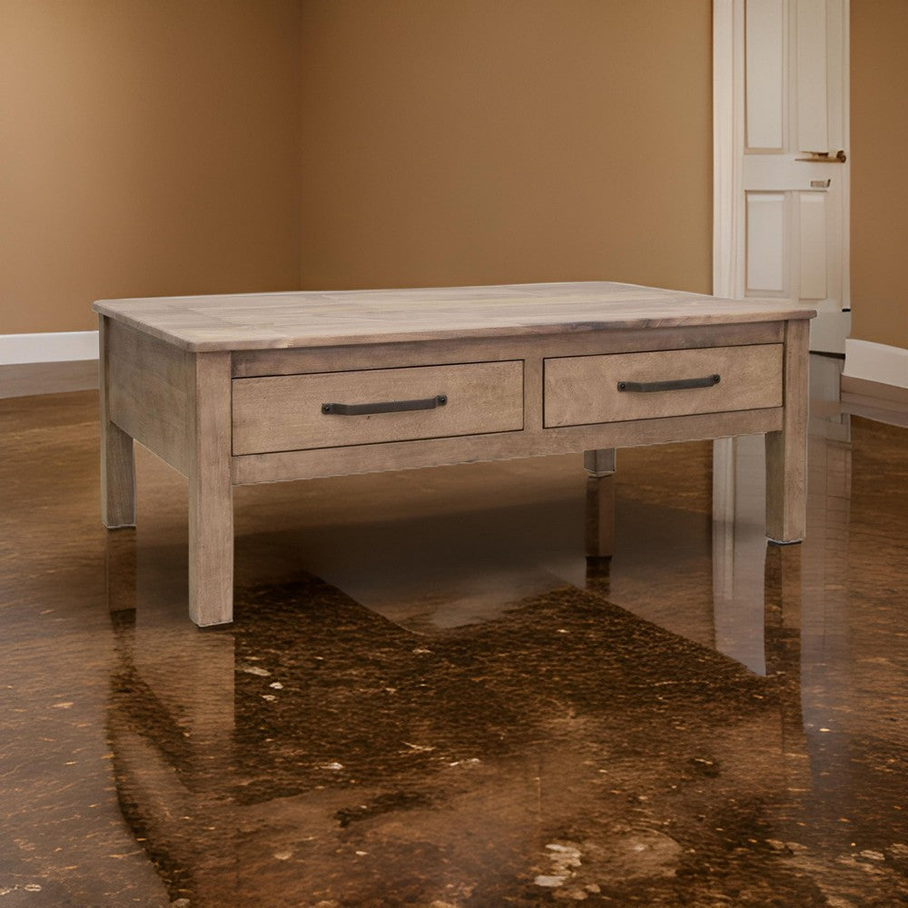 Benjara Umey 53 Inch Coffee Table, 2 Drawers, Light Natural Brown Wood Frame