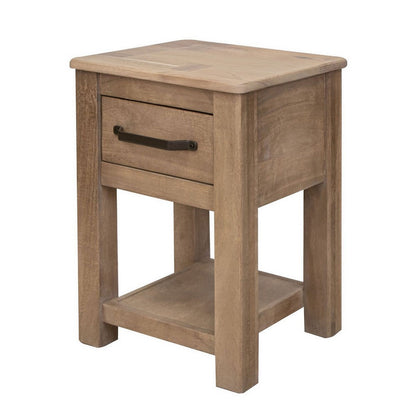 Benjara Umey 24 Inch Chairside Table, Drawer, Lower Shelf, Natural Brown Wood