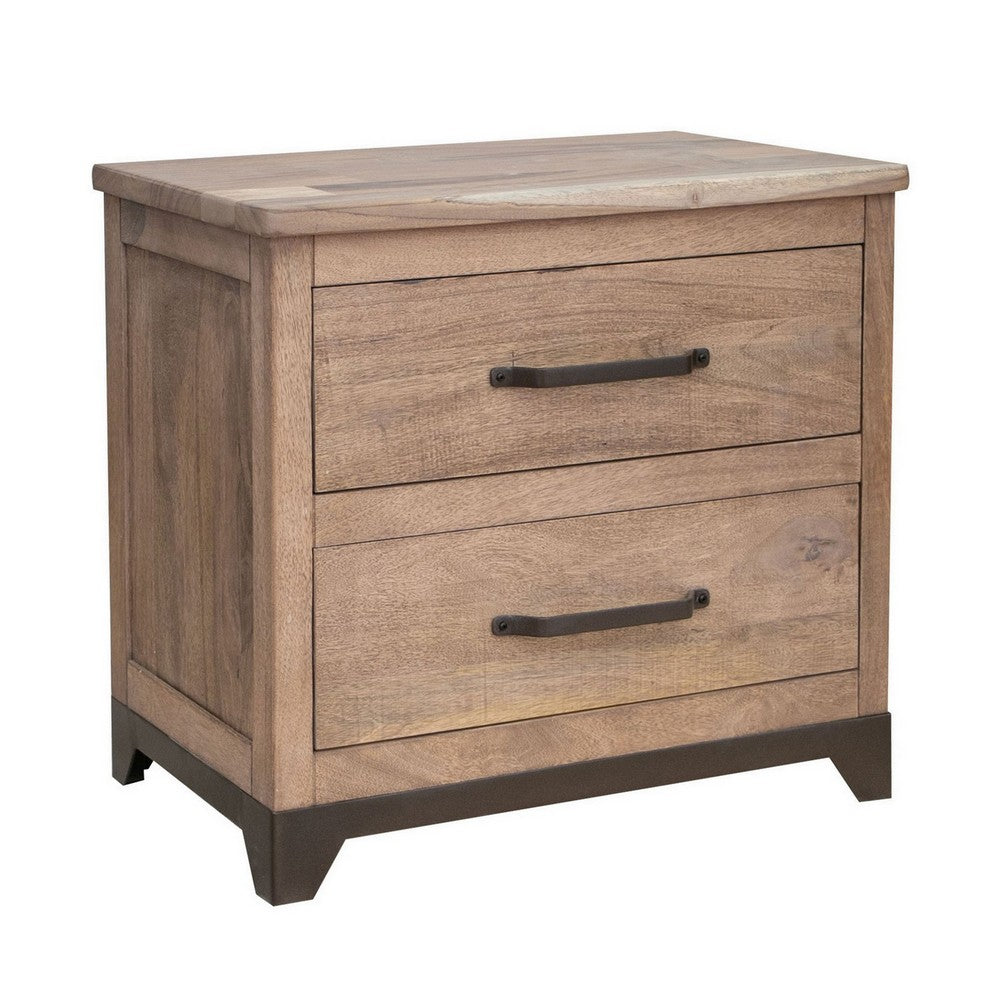 Benjara Umey 29 Inch Nightstand, Drawers, Metal Handles, Support Legs, Wood, Brown