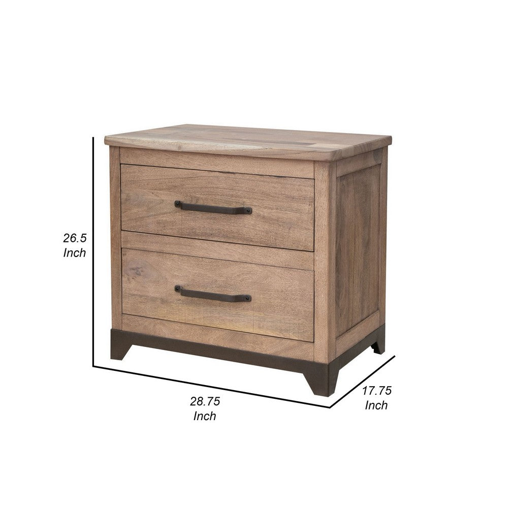 Benjara Umey 29 Inch Nightstand, Drawers, Metal Handles, Support Legs, Wood, Brown