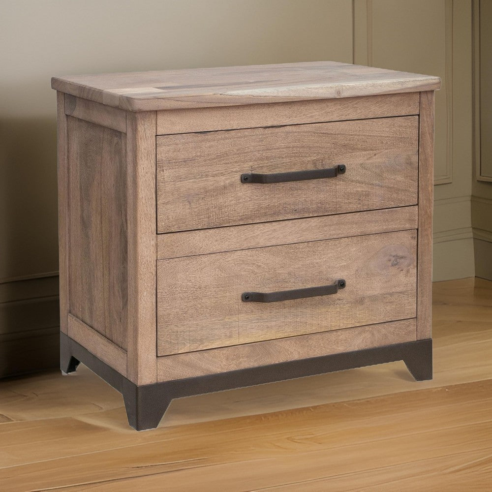 Benjara Umey 29 Inch Nightstand, Drawers, Metal Handles, Support Legs, Wood, Brown