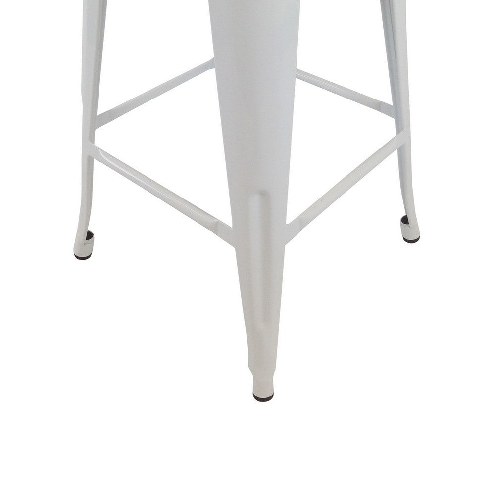 Benjara 30 Inch Barstool, Set of 4, Tapered Legs, Sleek Footrests, Modern White Metal Finish