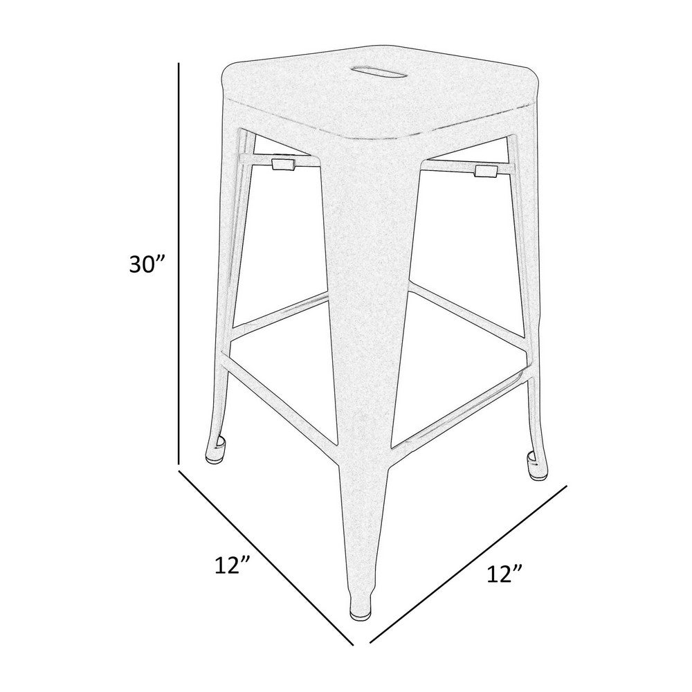 Benjara 30 Inch Barstool, Set of 4, Tapered Legs, Sleek Footrests, Modern White Metal Finish